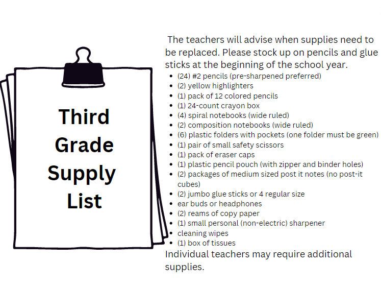 3rd Grade Supply List
